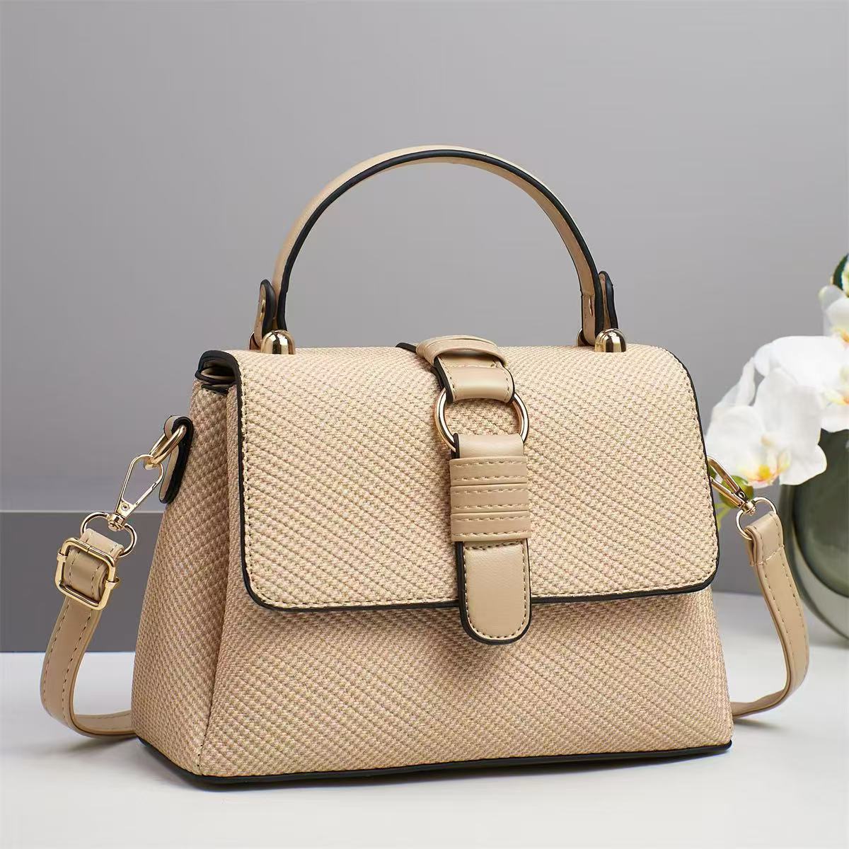 Womens Textured Top Handle Satchel Handbag with Shoulder Strap
